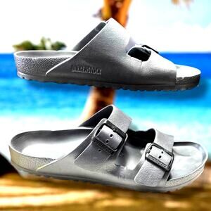 Unisex M8/W10 BIRKENSTOCK Arizona EVA Dark Gray Synthetic Slide Sandals EUC